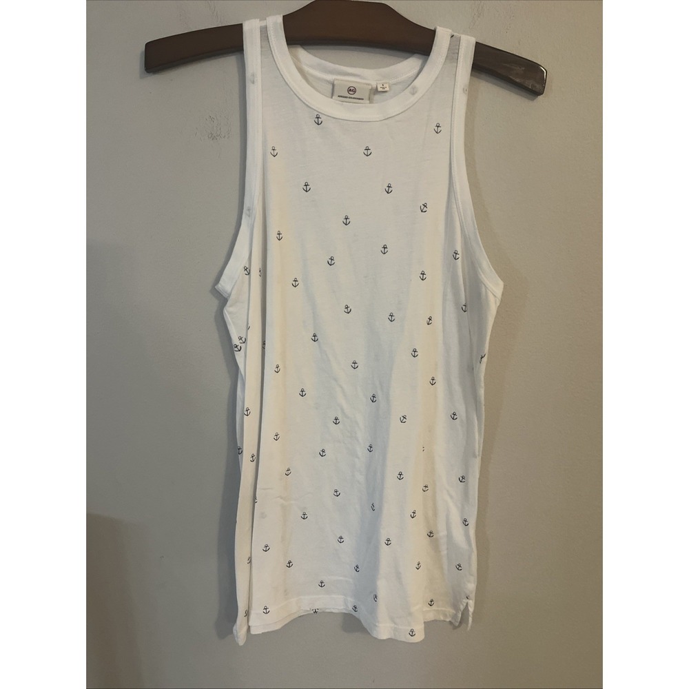 AG Adriano Goldschmied Addie Sleeveless Tank Top Stretch Size S Anchor White